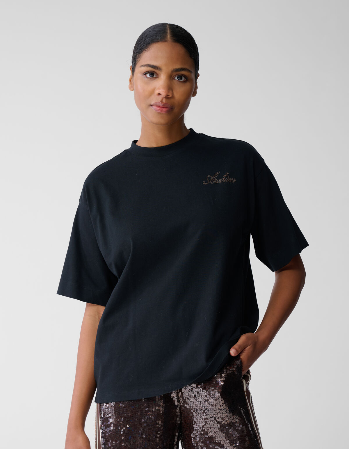 T-Shirt mit Herz-Motiv auf der R&uuml;ckseite, Schwarz SHOEBY WOMEN