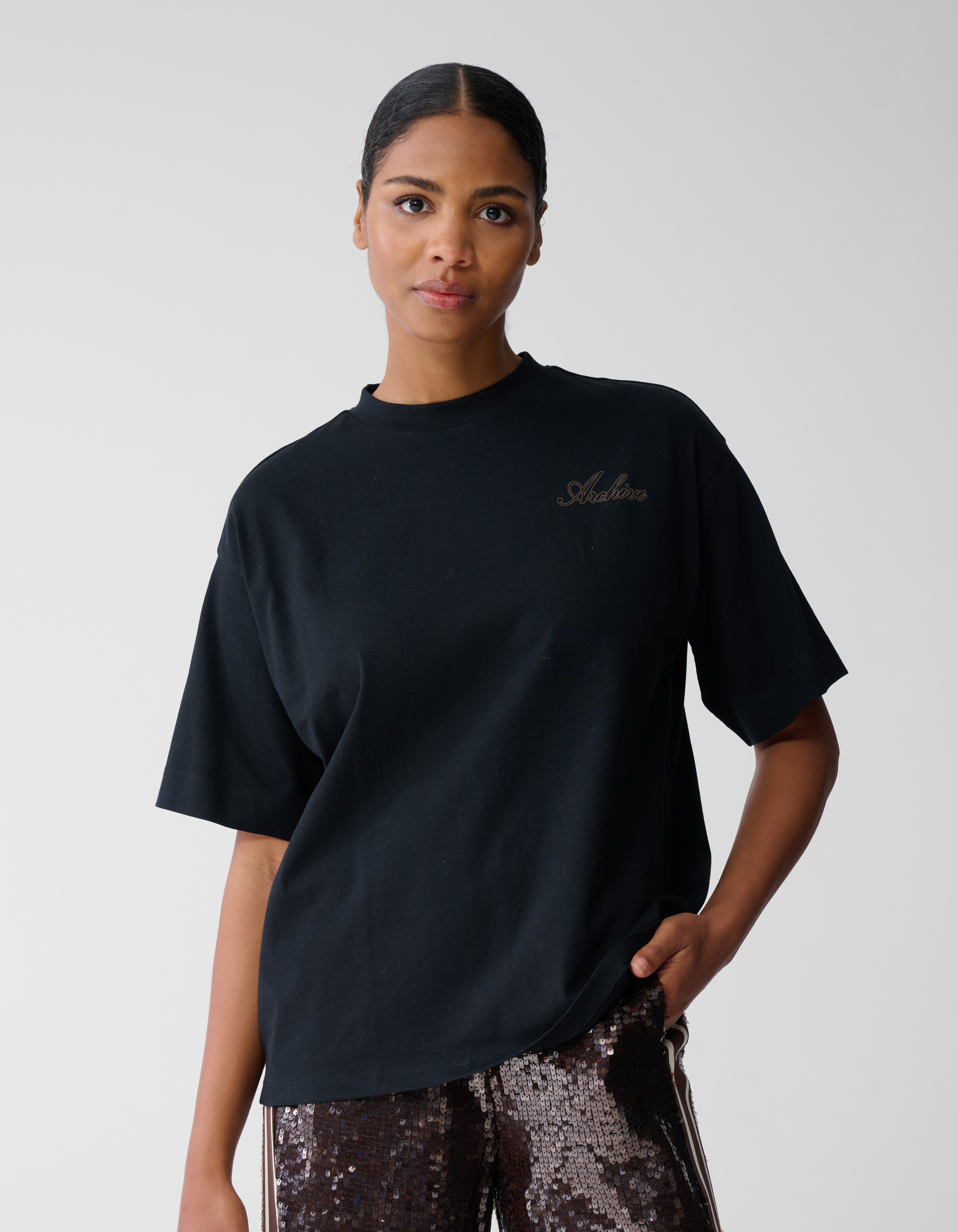 T-Shirt mit Herz-Motiv auf der R&uuml;ckseite, Schwarz SHOEBY WOMEN