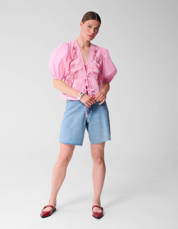 Bluse mit Stickerei Hellrosa SHOEBY WOMEN