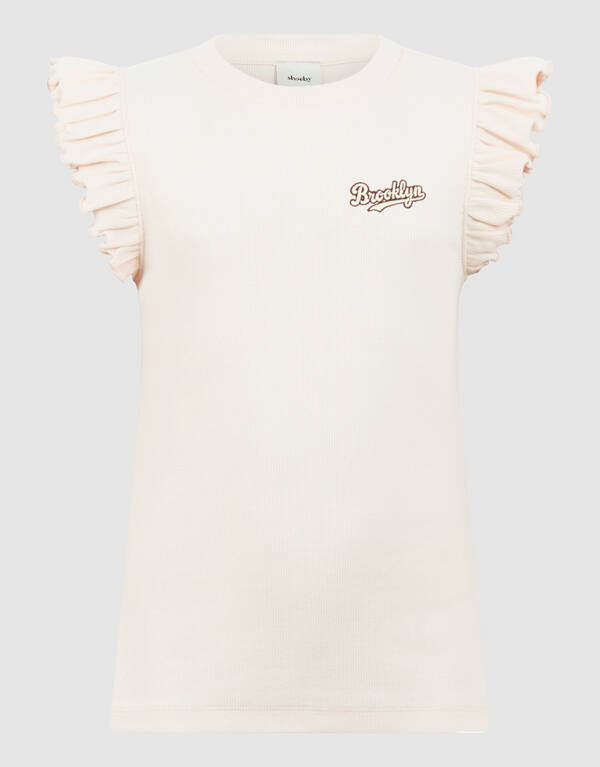 Brooklyn R&uuml;schen-Rippen-Top Gebrochenes Wei&szlig; SHOEBY GIRLS