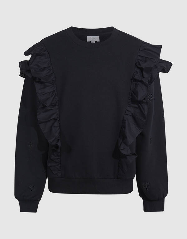 Pullover mit R&uuml;schenstickerei Schwarz SHOEBY GIRLS