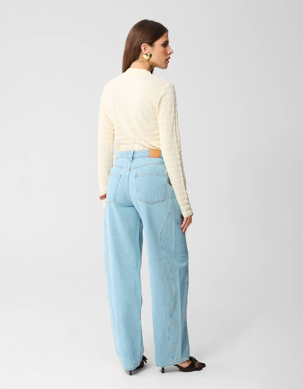 Struktur Langarmshirt Top Gebrochen Wei&szlig; SHOEBY WOMEN