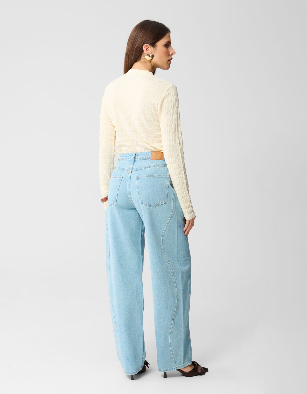 Struktur Langarmshirt Top Gebrochen Wei&szlig; SHOEBY WOMEN