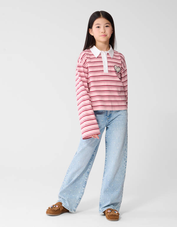 Gestreiftes Langarm-Polohemd Rot/Rosa SHOEBY GIRLS
