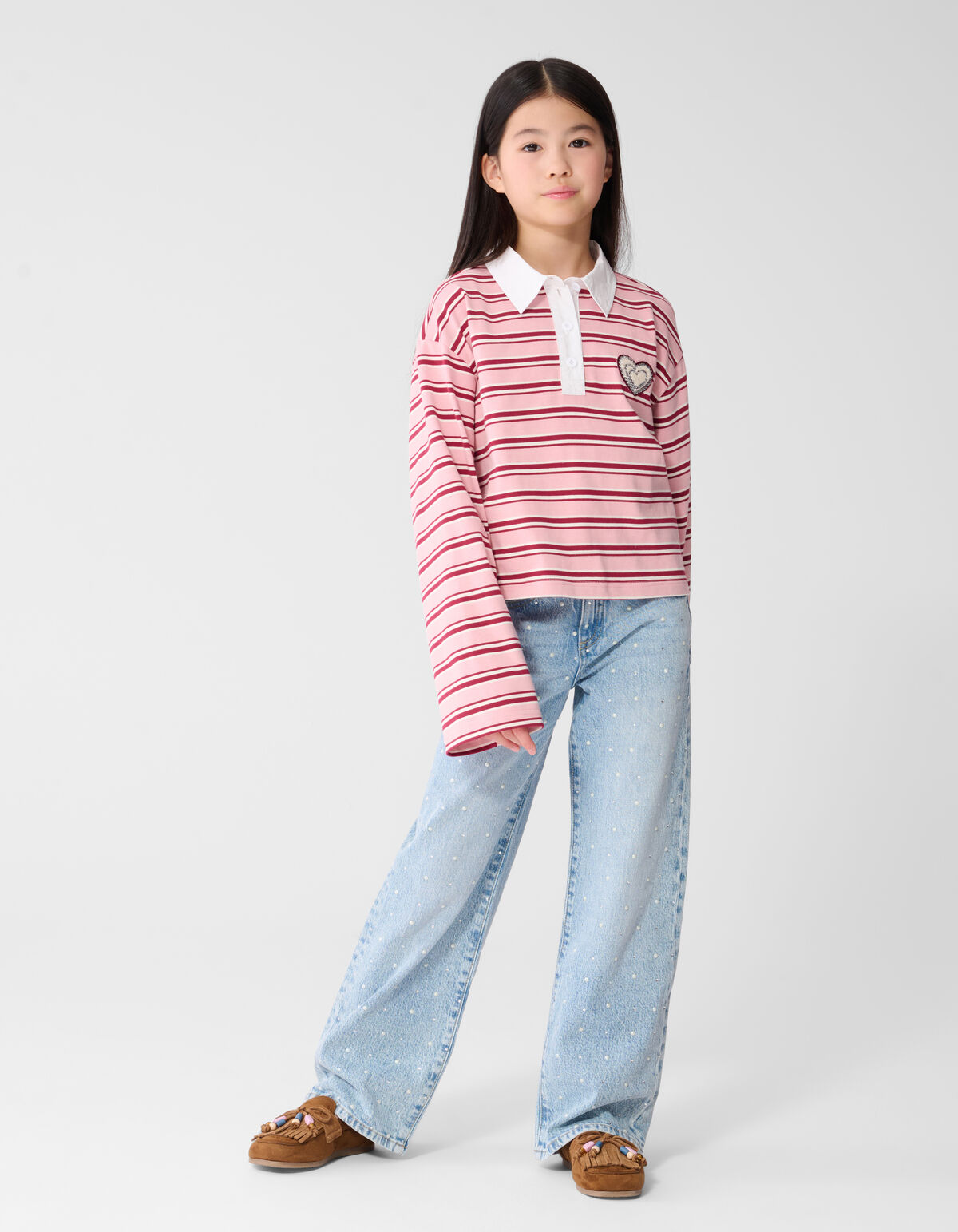 Gestreiftes Langarm-Polohemd Rot/Rosa SHOEBY GIRLS