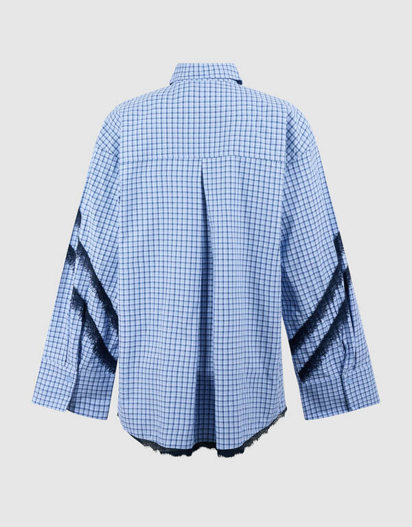 Kanten Rauten Bluse Blau SHOEBY WOMEN