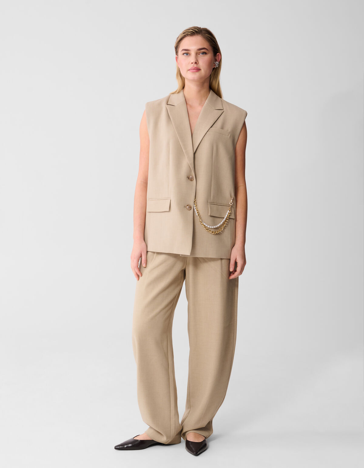 &Auml;rmelloser Blazer mit Kettenmuster, Sand SHOEBY WOMEN