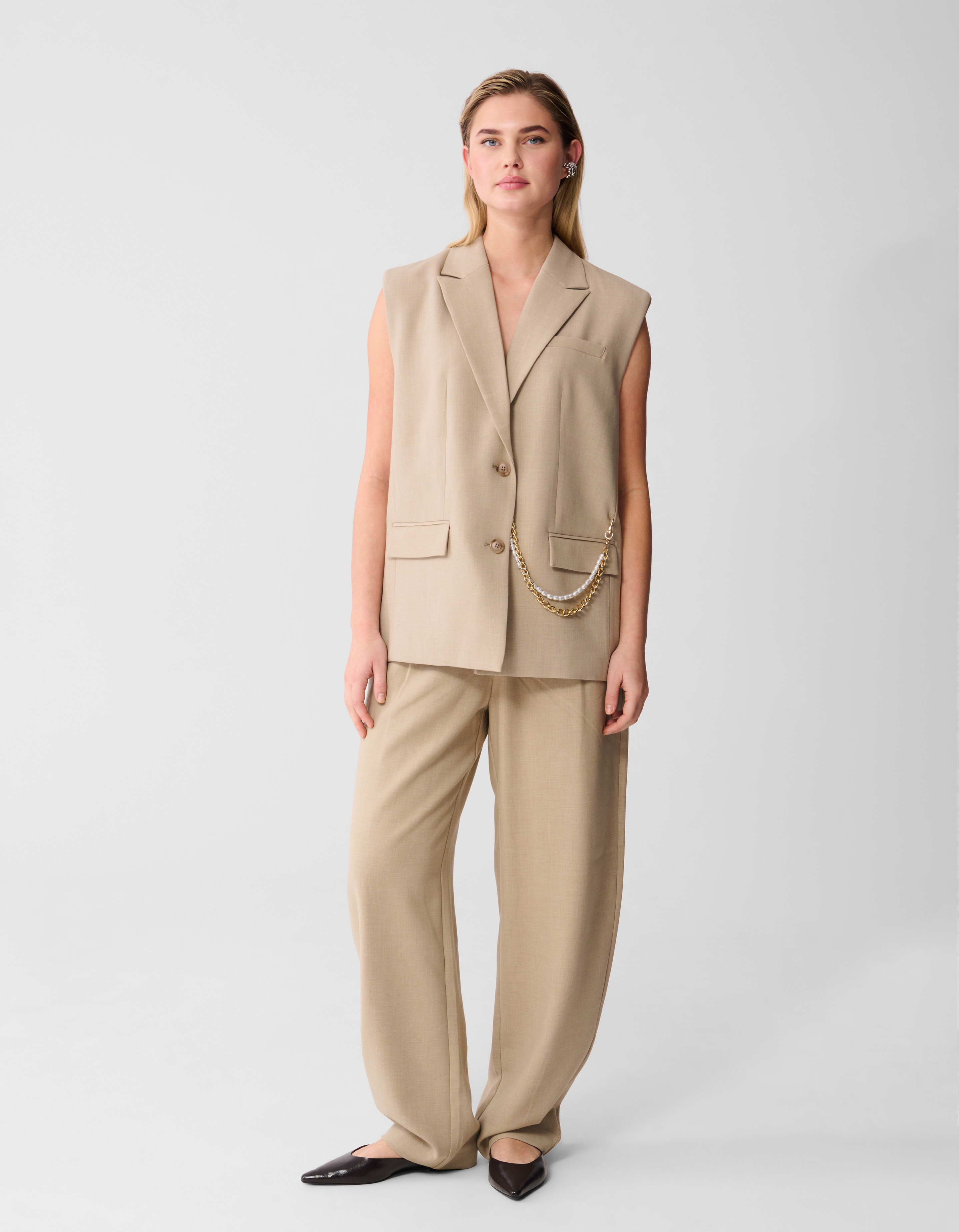 &Auml;rmelloser Blazer mit Kettenmuster, Sand SHOEBY WOMEN