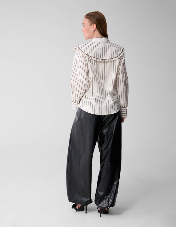 Bluse mit gro&szlig;em Kragen und Streifen in Braun SHOEBY WOMEN