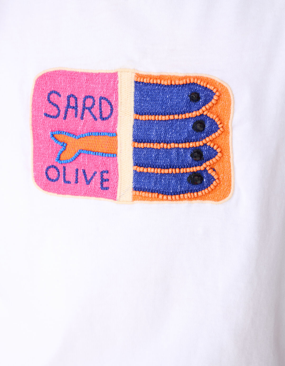 Sardinen-Stickerei T-Shirt Wei&szlig; SHOEBY GIRLS