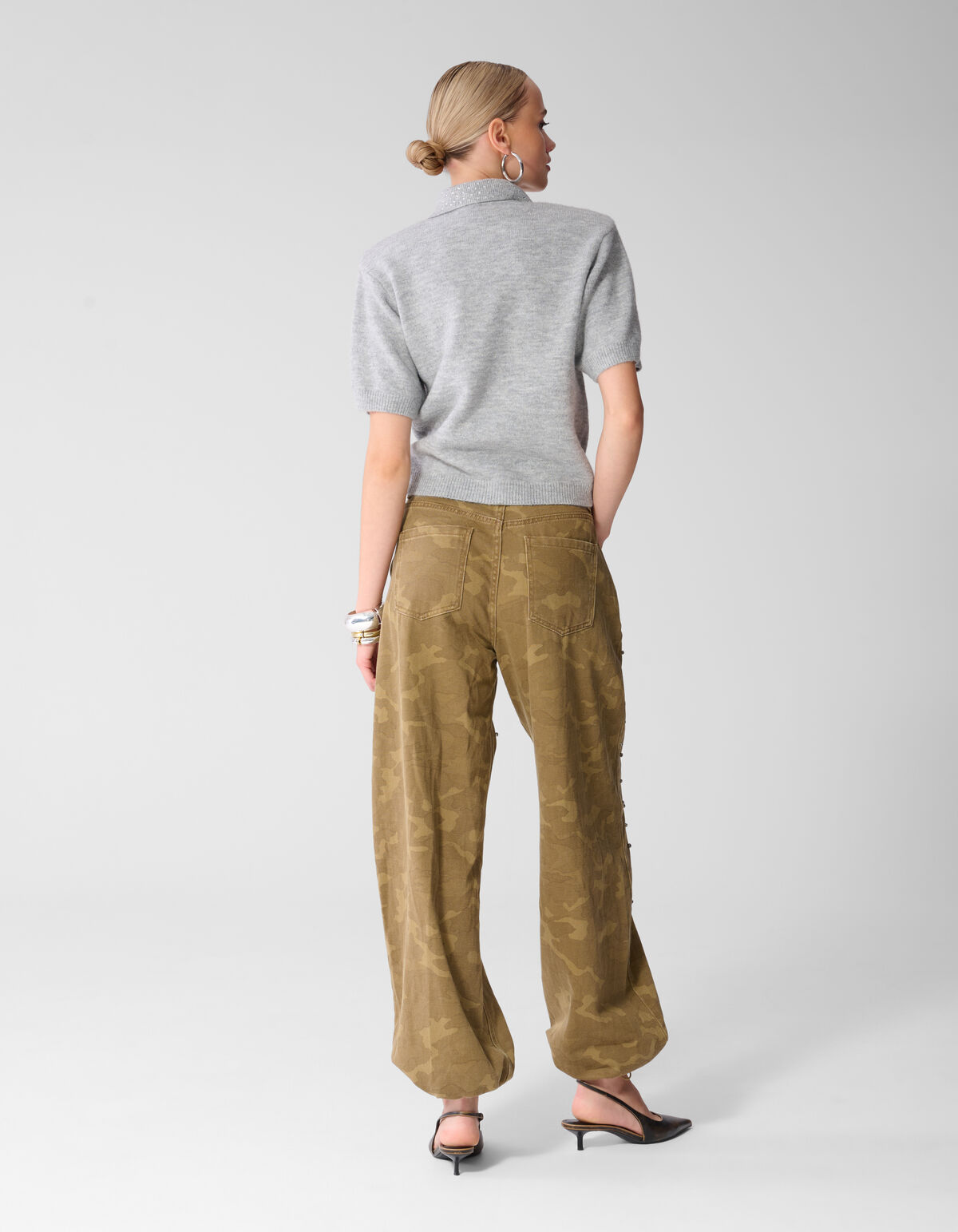 Polohemd mit Strasskragen Hellgrau SHOEBY WOMEN