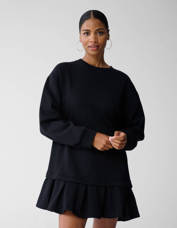 Oversized Sweatshirt-Kleid mit R&uuml;schen Schwarz SHOEBY WOMEN