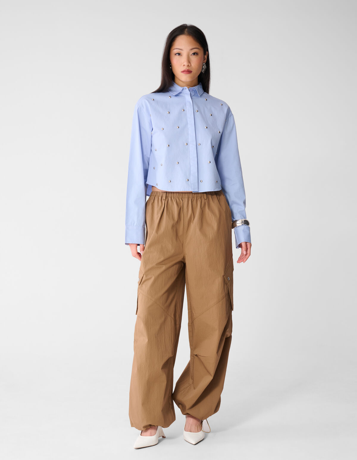 Oversized-Bluse mit Nieten Light Blue SHOEBY WOMEN