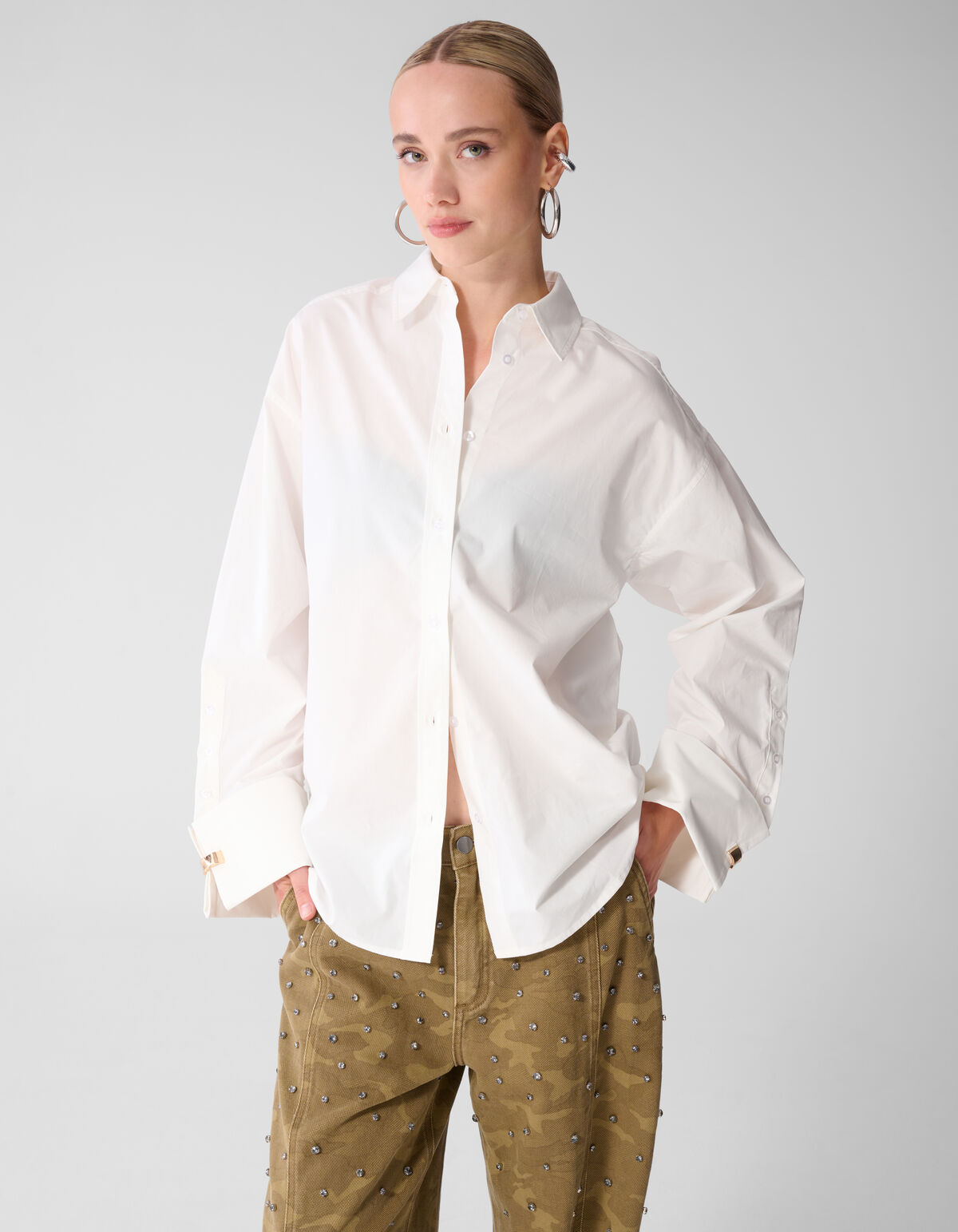 Bluse mit Ringmanschetten Wei&szlig; SHOEBY WOMEN