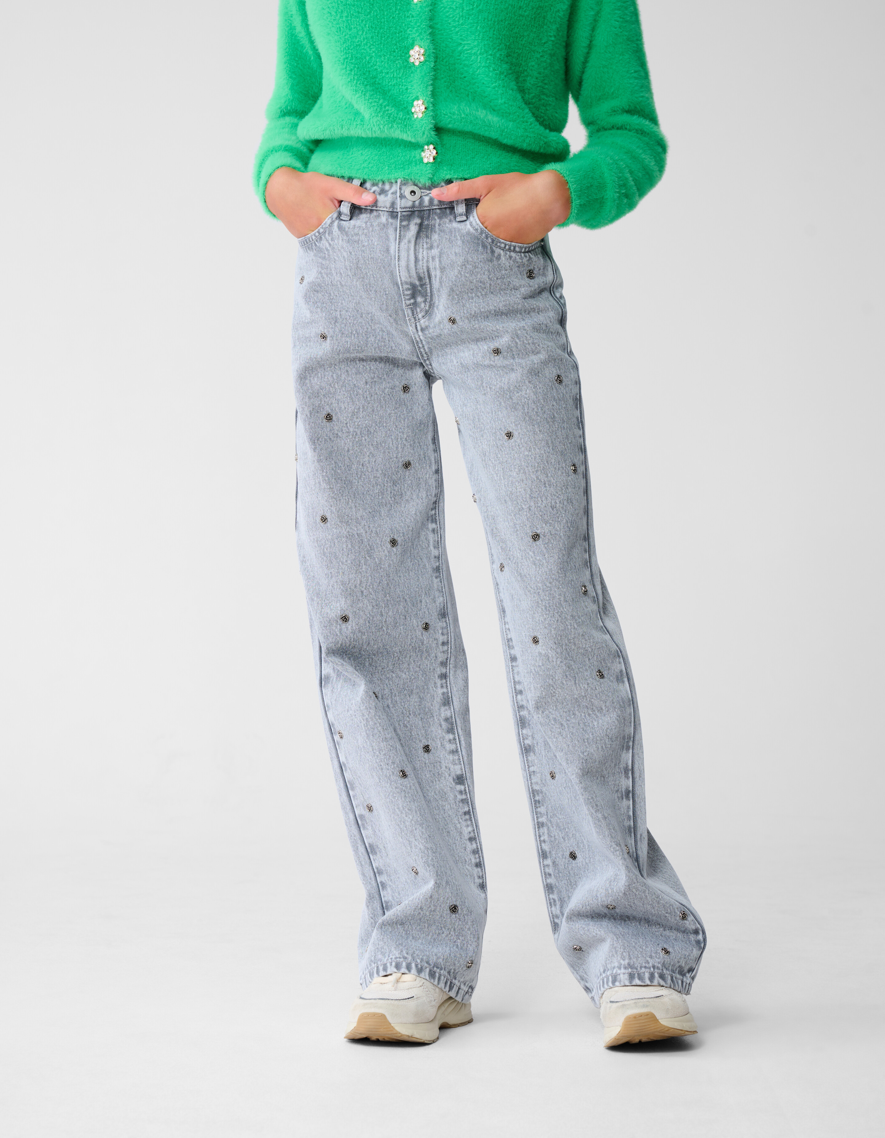 Rose Stud Straight Fit Jeans Hellgrau SHOEBY GIRLS