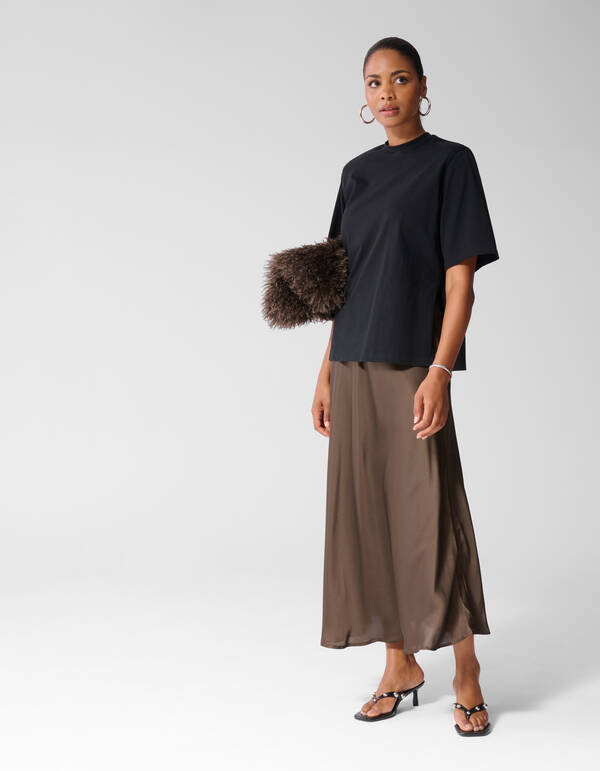 Satijnen Maxi Rok Donkerbruin SHOEBY WOMEN