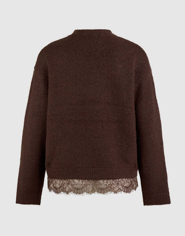 Strickpullover mit Spitzenbesatz dunkelbraun SHOEBY WOMEN