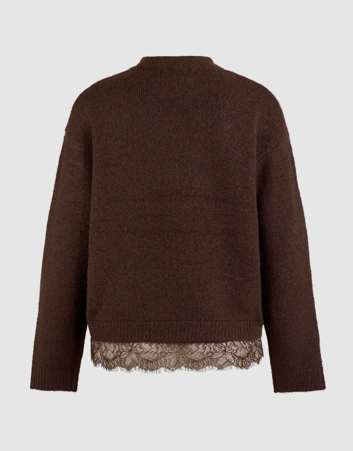 Strickpullover mit Spitzenbesatz dunkelbraun SHOEBY WOMEN