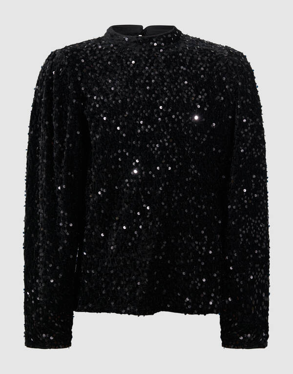 Sequin Longsleeve Top Schwarz SHOEBY GIRLS