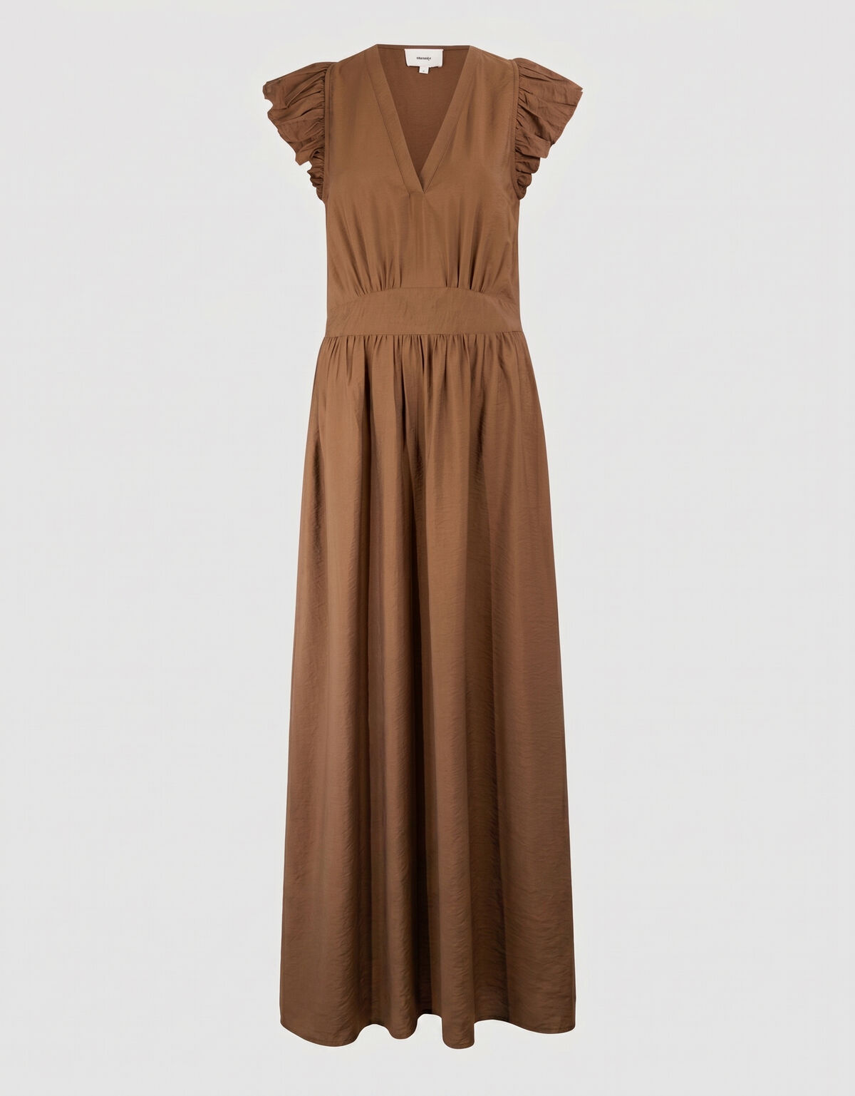 R&uuml;schen V-Ausschnitt Maxi Kleid Dunkelbraun SHOEBY WOMEN