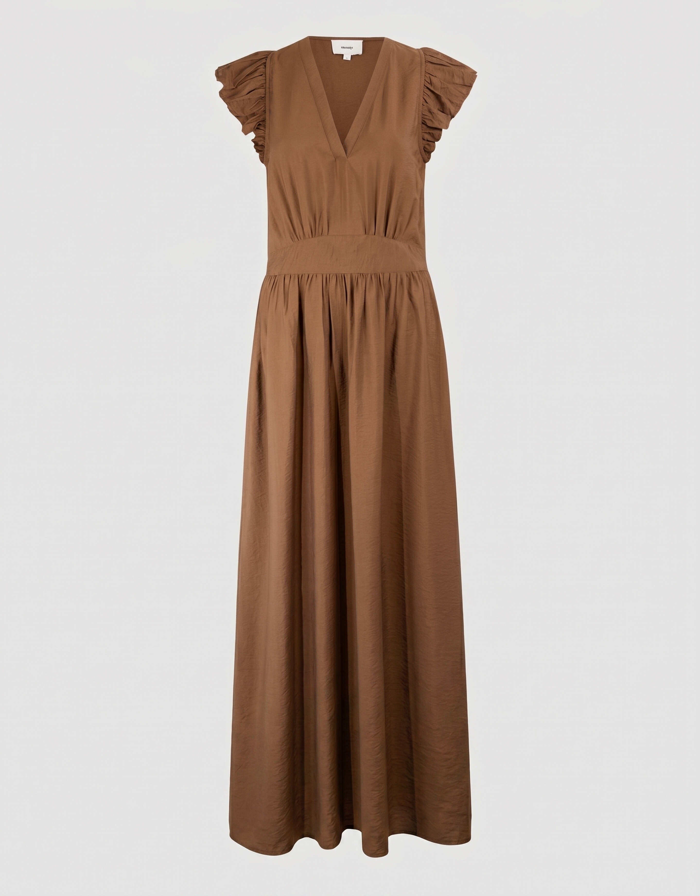 R&uuml;schen V-Ausschnitt Maxi Kleid Dunkelbraun SHOEBY WOMEN