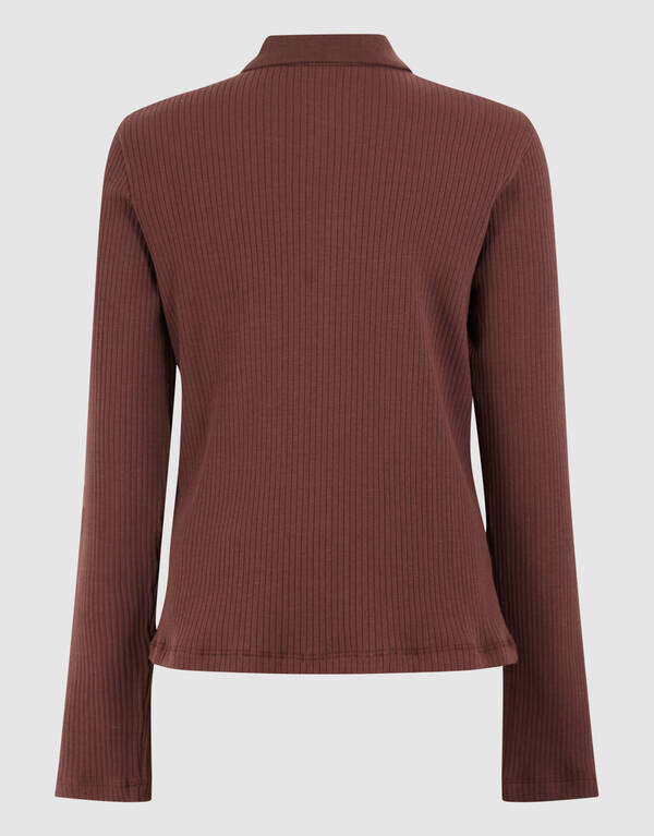 Collar Zip Longsleeve Top Donkerbruin SHOEBY GIRLS