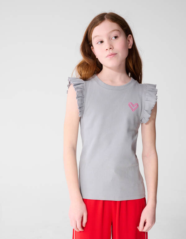 R&uuml;schen-Herz-Top Hellgrau SHOEBY GIRLS