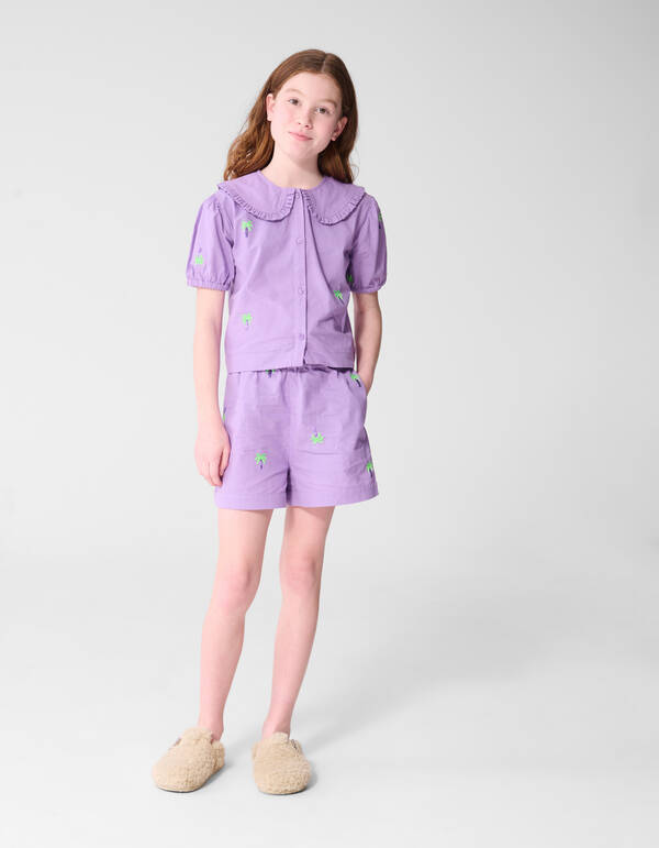 Palmen-Stickerei-Bluse Lila SHOEBY GIRLS