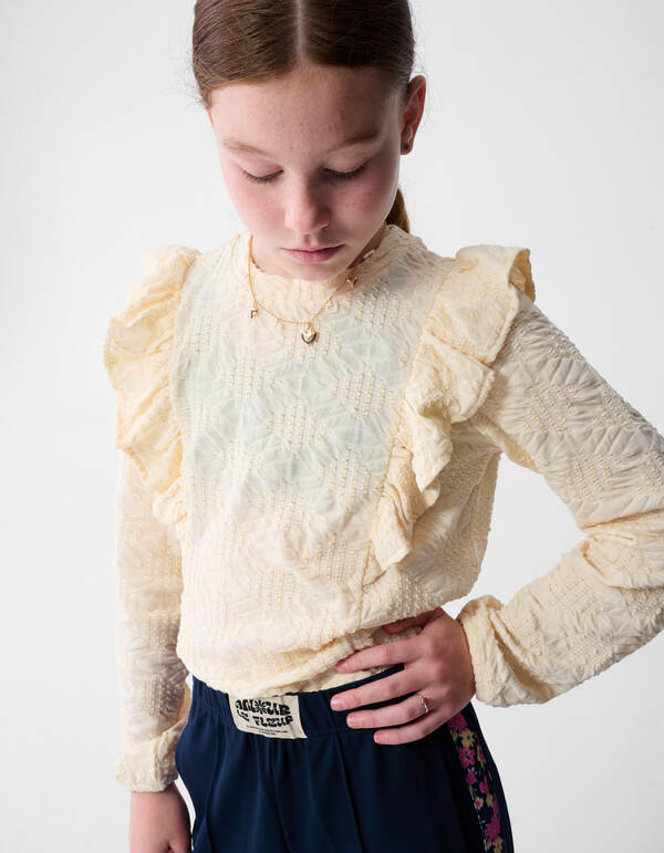 R&uuml;schen-Langarmshirt in gebrochenem Wei&szlig; SHOEBY GIRLS