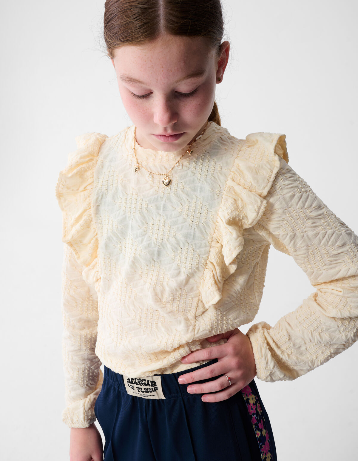 R&uuml;schen-Langarmshirt in gebrochenem Wei&szlig; SHOEBY GIRLS