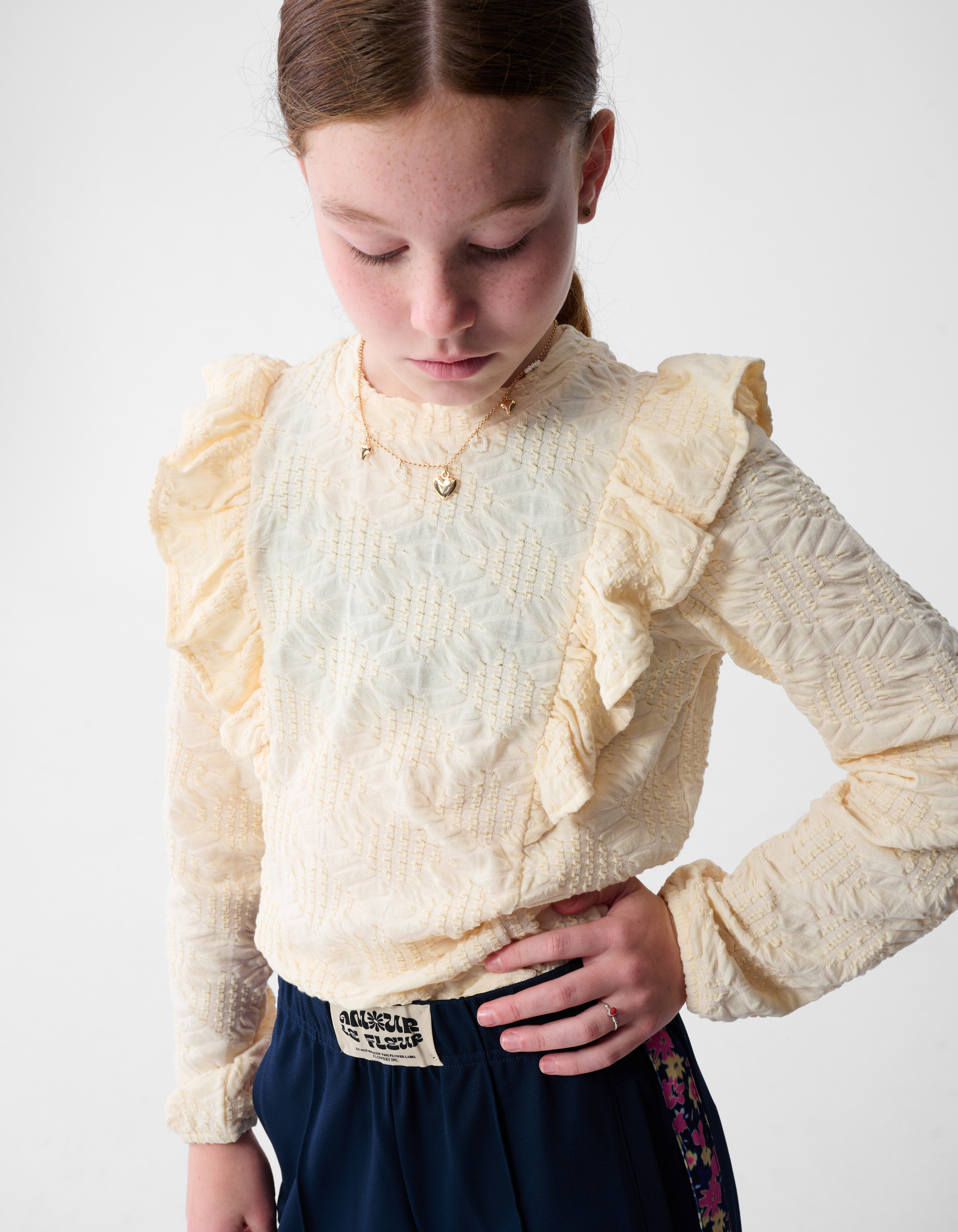 R&uuml;schen-Langarmshirt in gebrochenem Wei&szlig; SHOEBY GIRLS