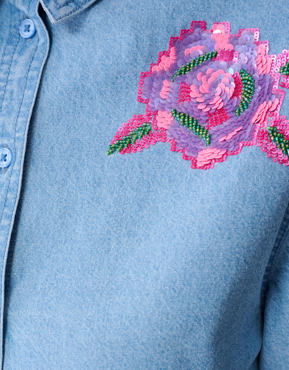 Übergroße Bluse aus Denim mit Pailletten Blau SHOEBY WOMEN