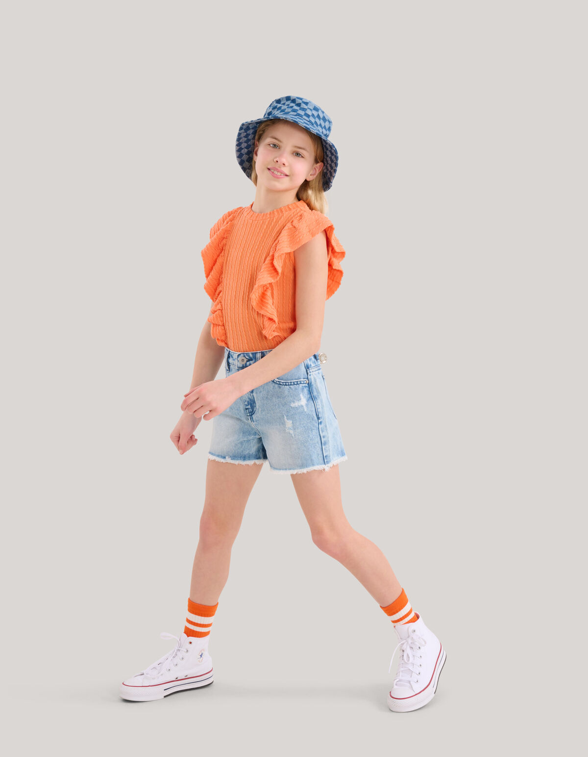 Gerafftes Rippen-Top Orange SHOEBY GIRLS