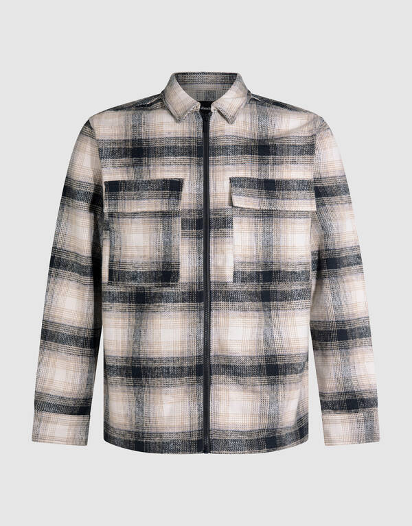 Kariertes Overshirt mit Rei&szlig;verschluss in Off Whit SHOEBY MEN