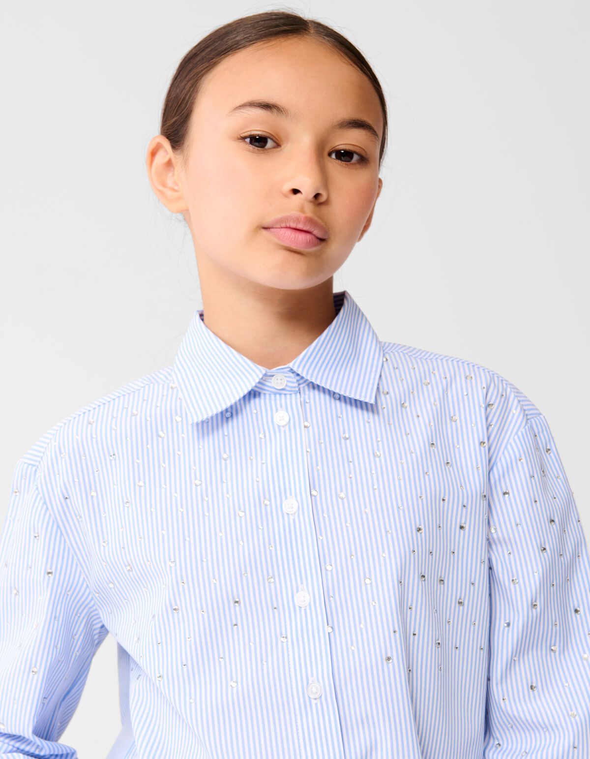 Gestreifte Strass Bluse Himmelblau SHOEBY GIRLS