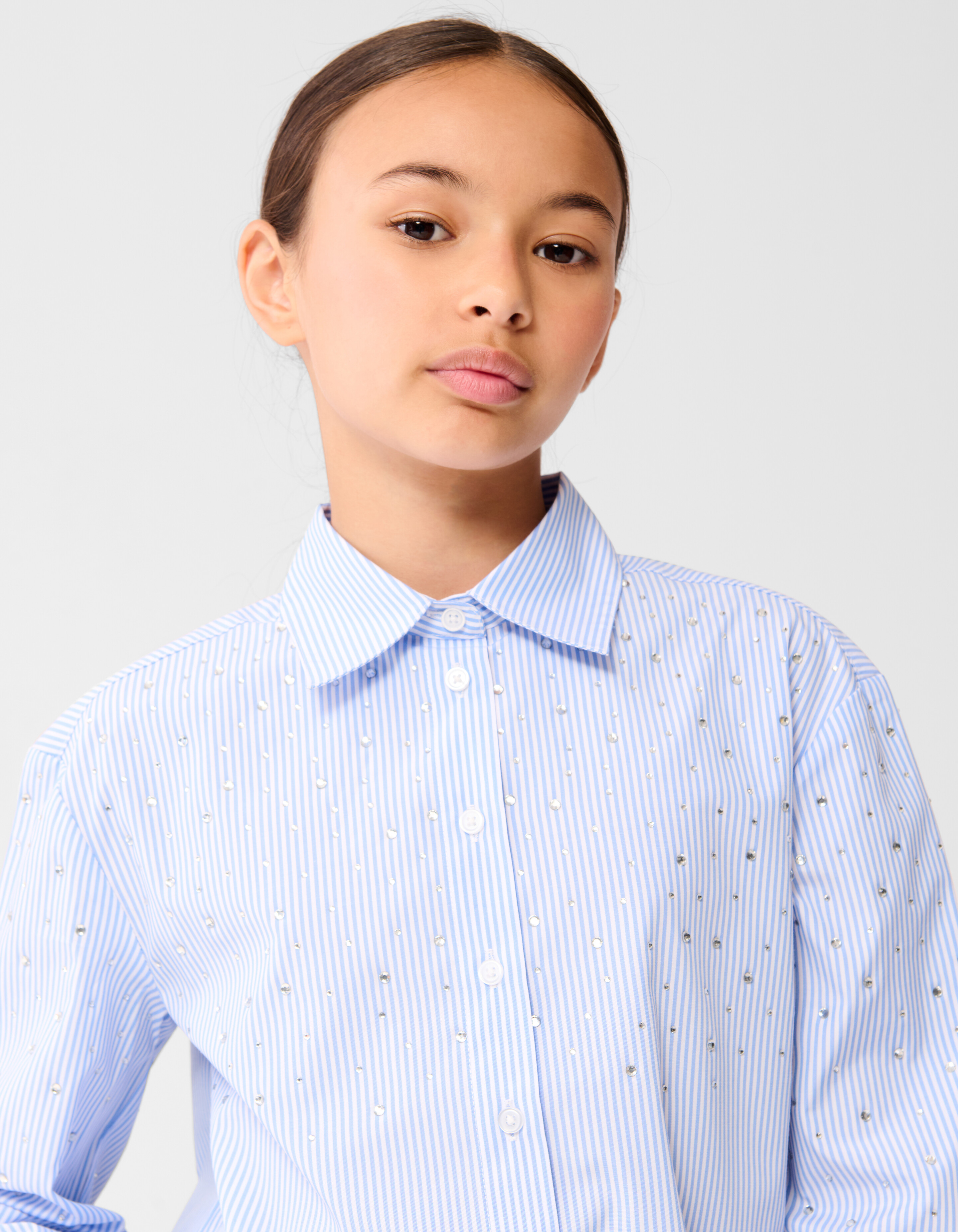 Gestreifte Strass Bluse Himmelblau SHOEBY GIRLS