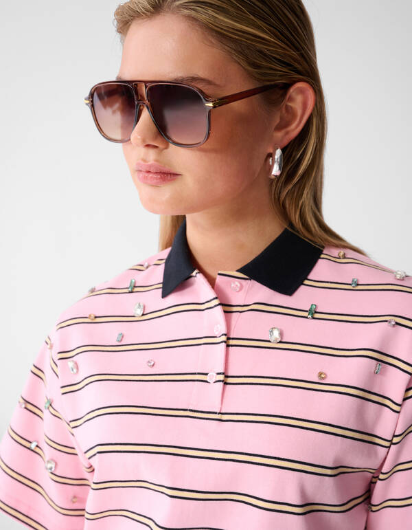 &Uuml;bergro&szlig;es Nadelstreifen-Strass-Polo Rosa SHOEBY WOMEN