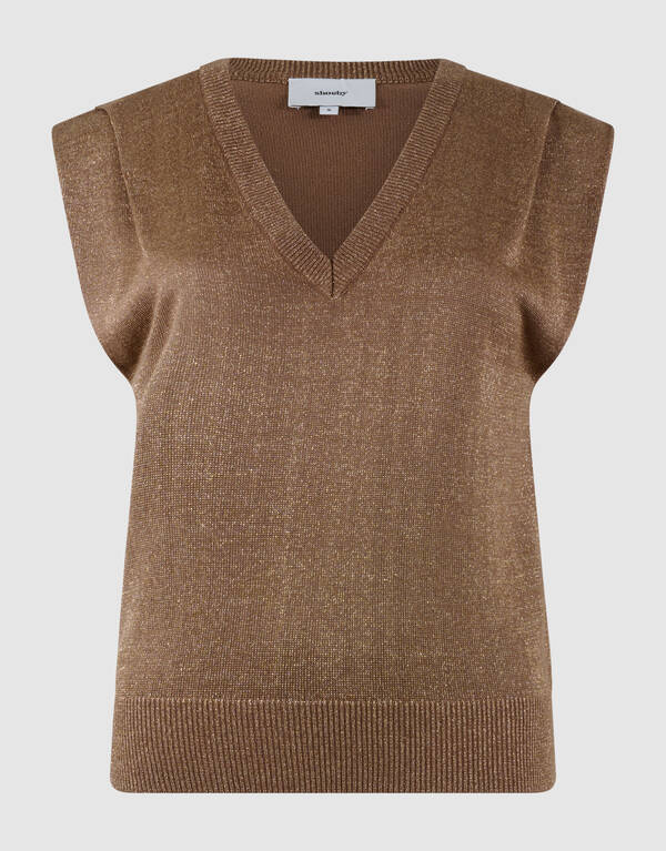 Glitzer-V-Ausschnitt-Top Braun SHOEBY WOMEN