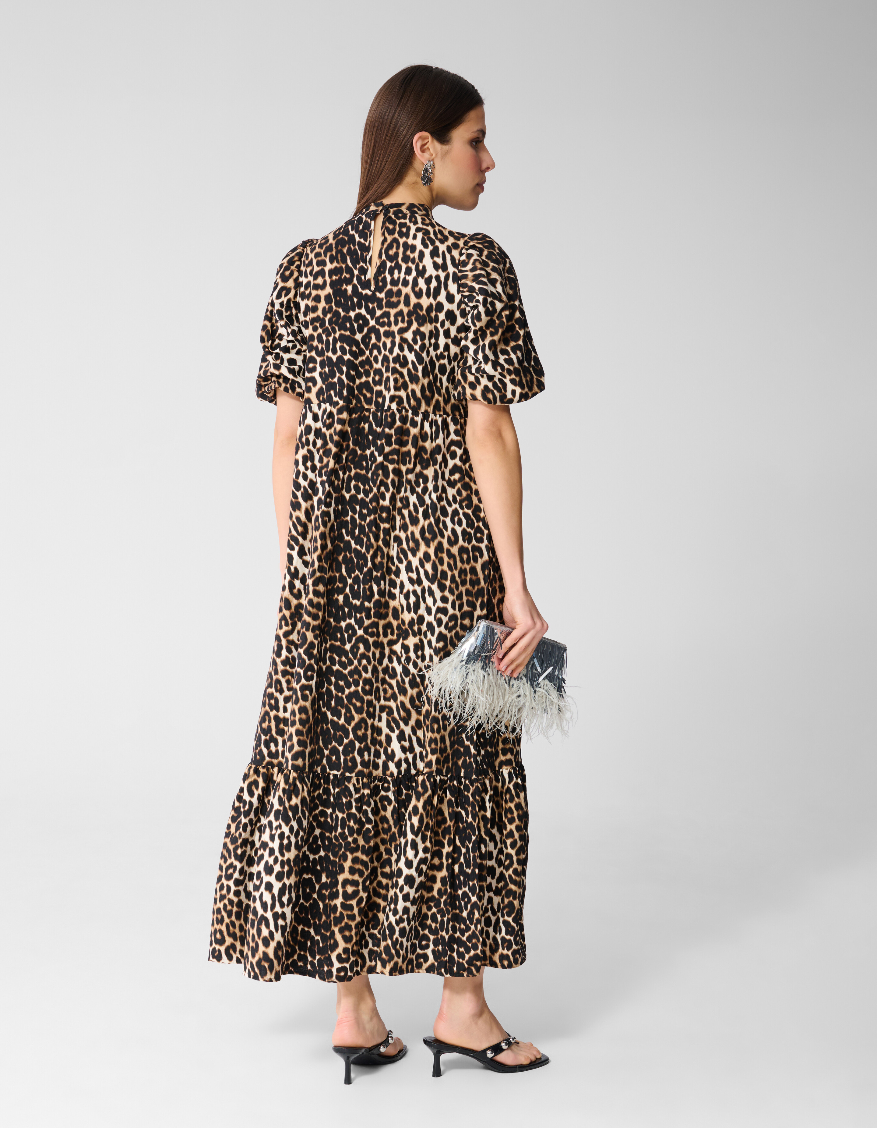 R&uuml;schen Leoparden Maxi Kleid Braun SHOEBY WOMEN