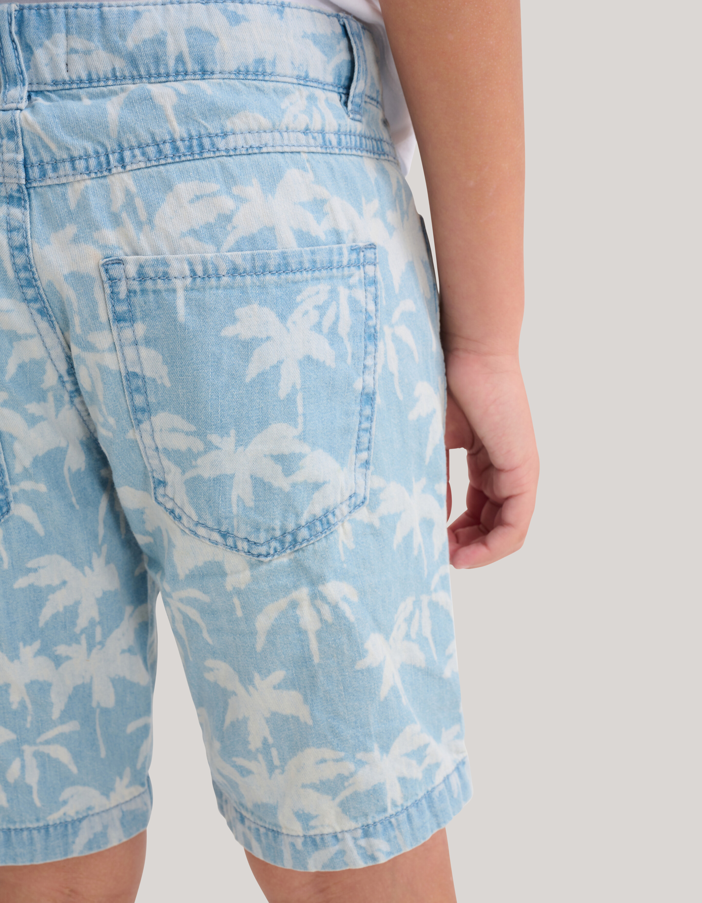 Palm Print Denim Short Bleached SHOEBY BOYS