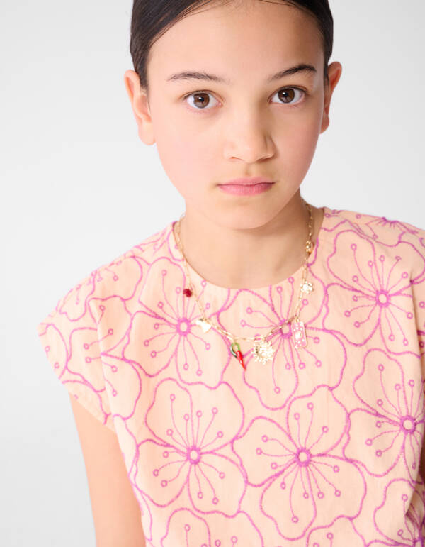 Bluse mit Blumenstickerei Hellorange SHOEBY GIRLS