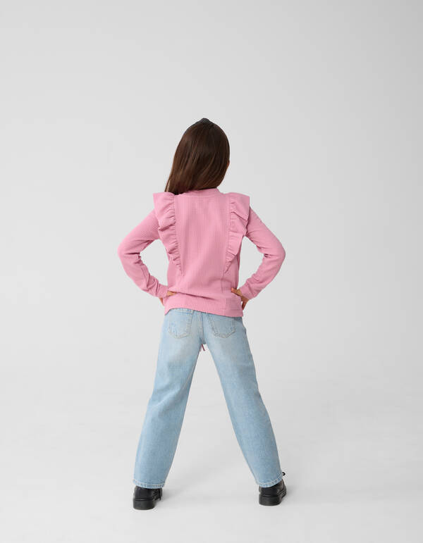 Struktur R&uuml;schen-Langarmshirt Rosa SHOEBY GIRLS