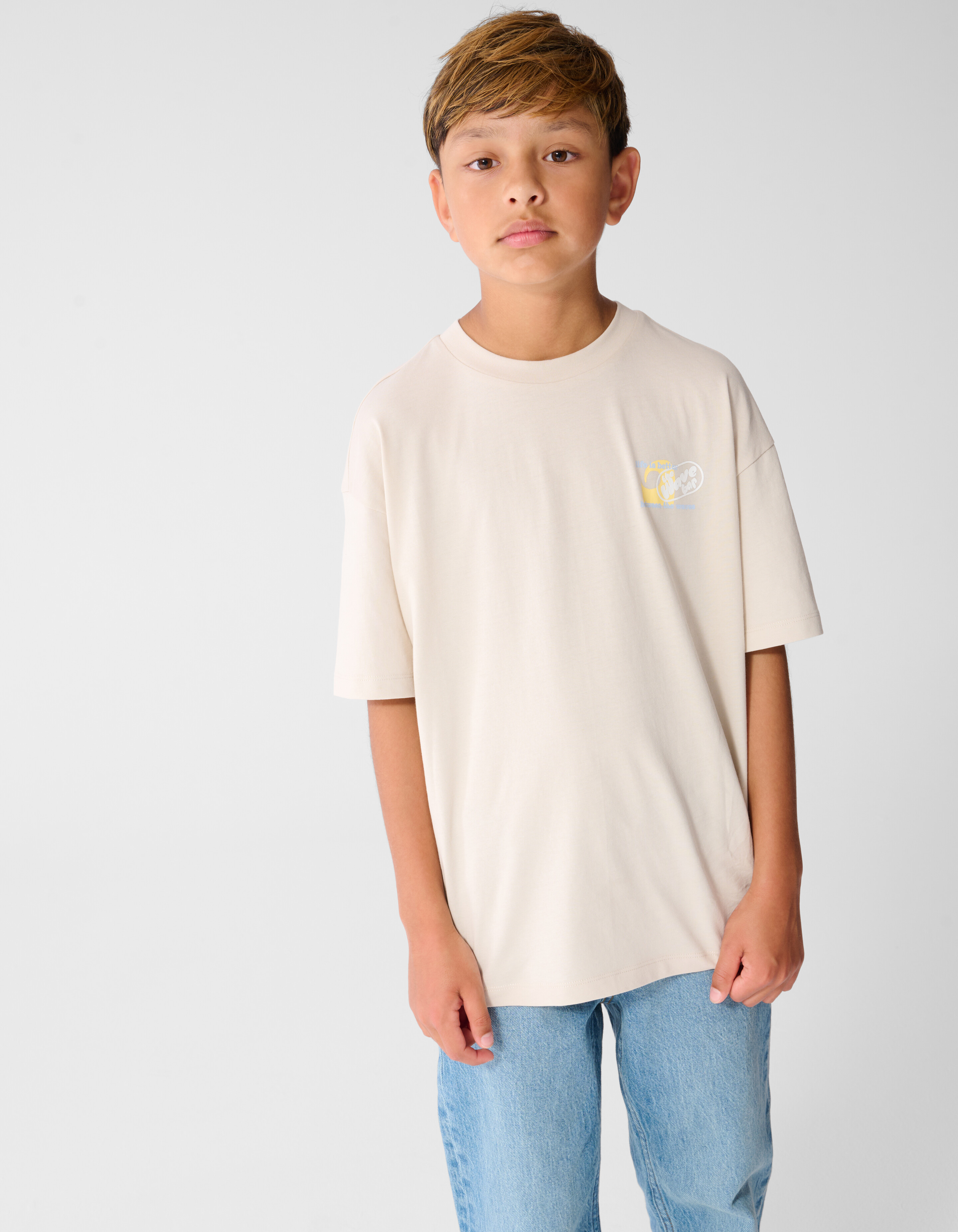 Oversized Waves Artwork T-Shirt Beige SHOEBY BOYS