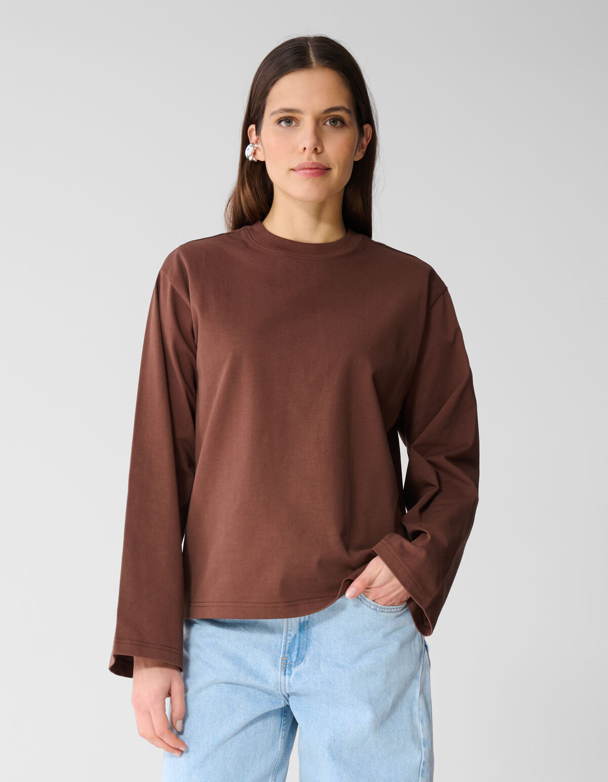 Oversized Basic Longsleeve T-Shirt Braun SHOEBY WOMEN