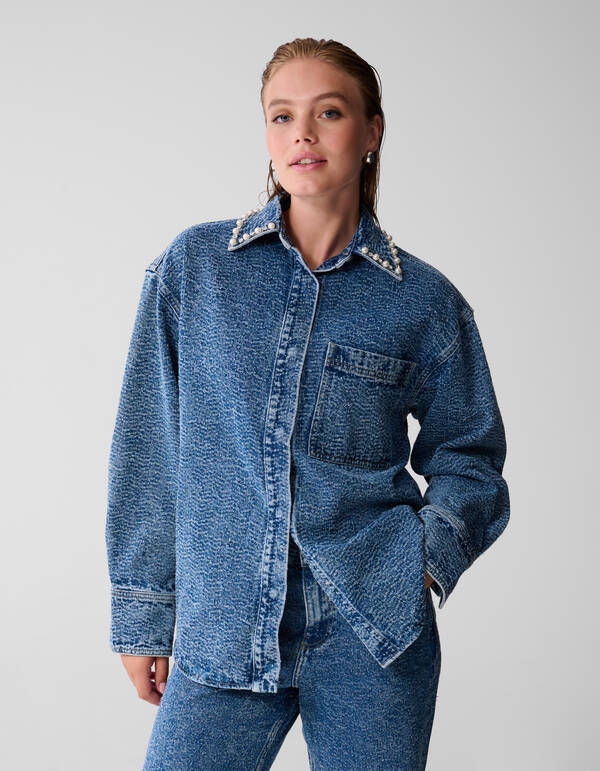 Strukturierte Jeansbluse Blau SHOEBY WOMEN