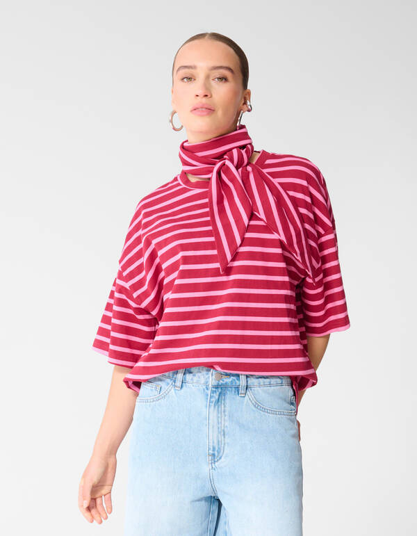 Schal Gestreiftes T-Shirt Rosa/Rot SHOEBY WOMEN