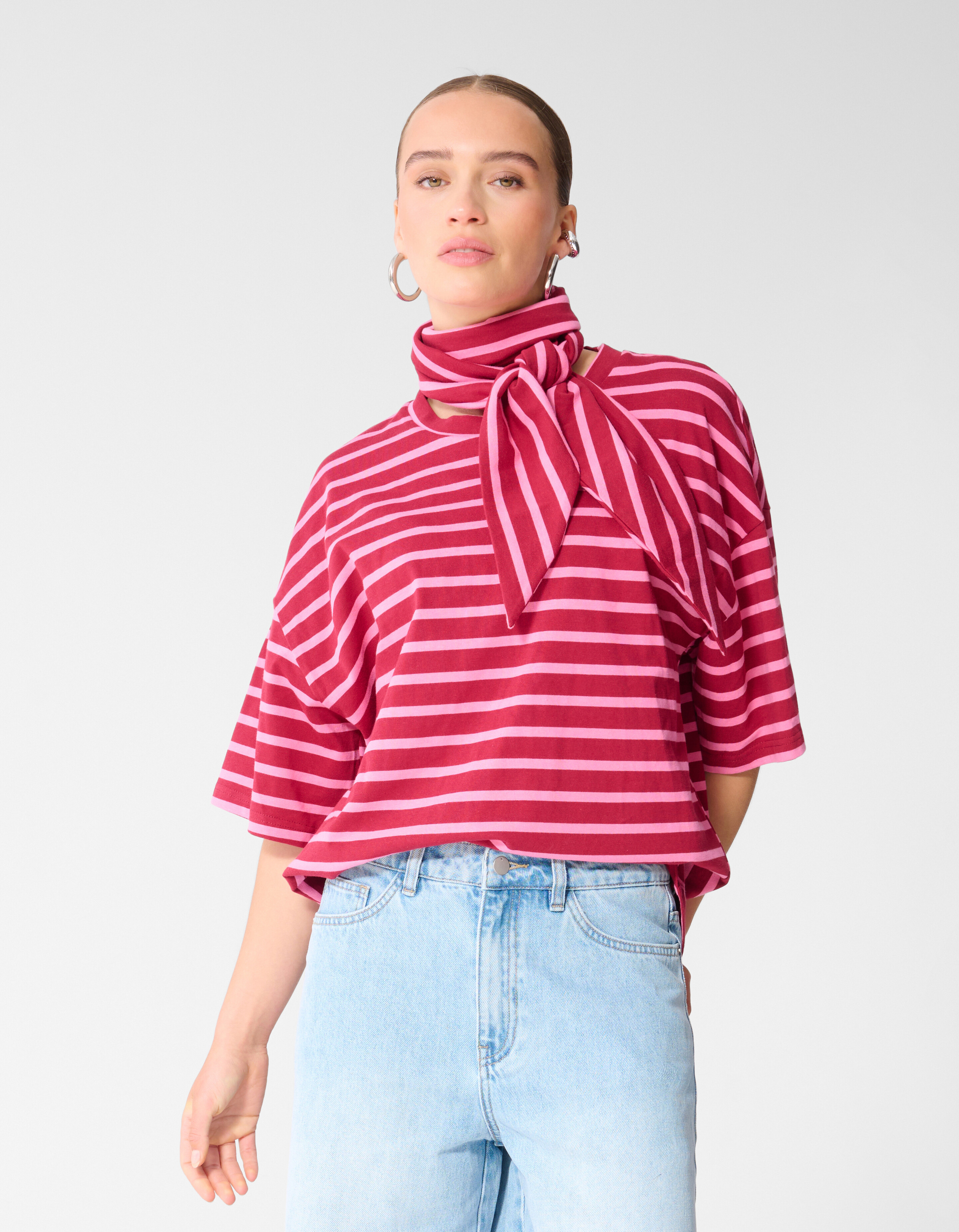 Schal Gestreiftes T-Shirt Rosa/Rot SHOEBY WOMEN