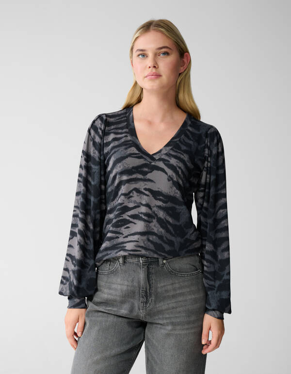 Tigerprint Rib Jersey Top Dunkelgrau SHOEBY WOMEN