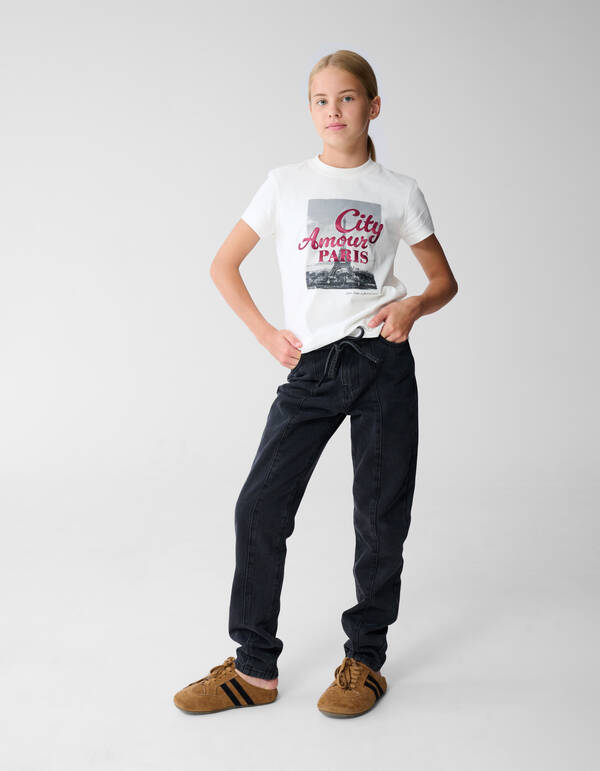 Paris Shiny Artwork T-Shirt Off-White SHOEBY GIRLS