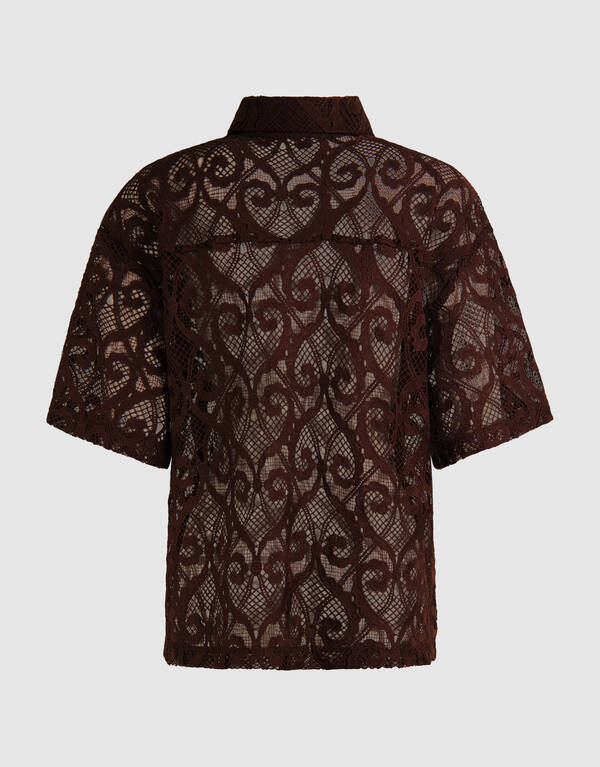 Bluse aus Spitze in &Uuml;bergr&ouml;&szlig;e Dunkelbraun SHOEBY WOMEN